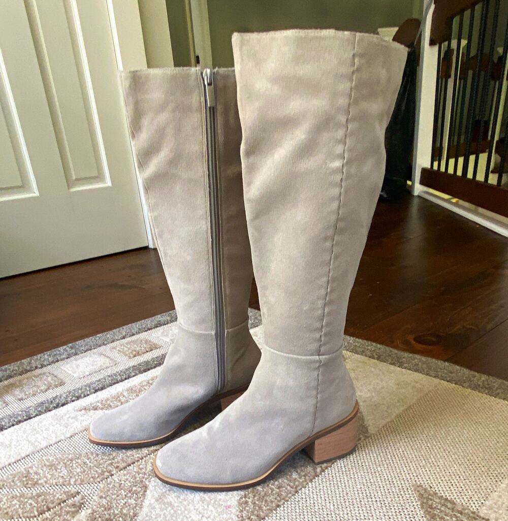 Splendid Women’s Gray Suede Knee High Riding Boots Side Zip Round Toe US 8